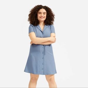 Everlane Japanese Goweave notch shirt dress blue